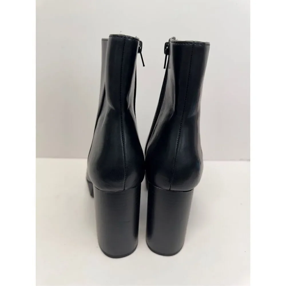 Alfani Boots Size 10‎ Black Almond Toe Faux Leather High Heel Side Zip NEW